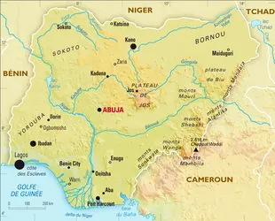 Nigeria : carte physique - crédits : Encyclopædia Universalis France