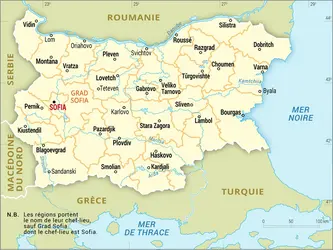 Bulgarie : carte administrative - crédits : Encyclopædia Universalis France