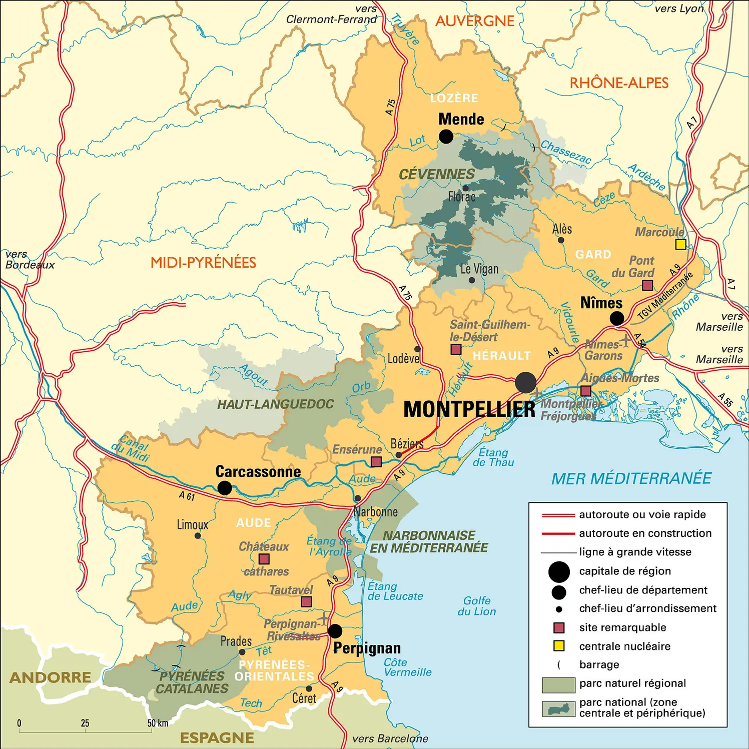 Languedoc-Roussillon : carte administrative&nbsp;avant réforme