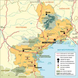 Languedoc-Roussillon : carte administrative&nbsp;avant réforme - crédits : Encyclopædia Universalis France