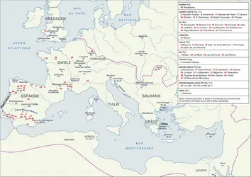 Monde gréco-romain, géographie minière - crédits : Encyclopædia Universalis France