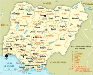 Nigeria : carte administrative - crédits : Encyclopædia Universalis France