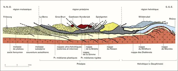 Profil tectonique des Préalpes romandes - crédits : Encyclopædia Universalis France