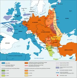 Première Guerre mondiale, fronts européens de 1915 à 1917 - crédits : Encyclopædia Universalis France
