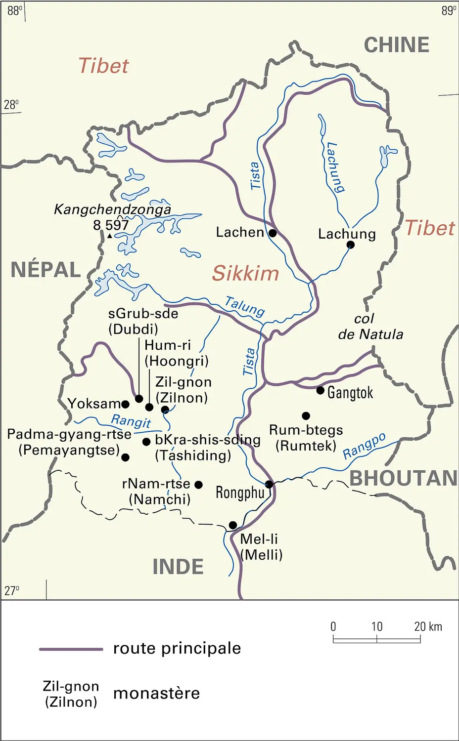 Sikkim : monastères et routes principales