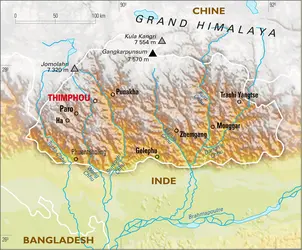 Bhoutan : carte physique - crédits : Encyclopædia Universalis France