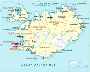 Islande : carte administrative - crédits : Encyclopædia Universalis France