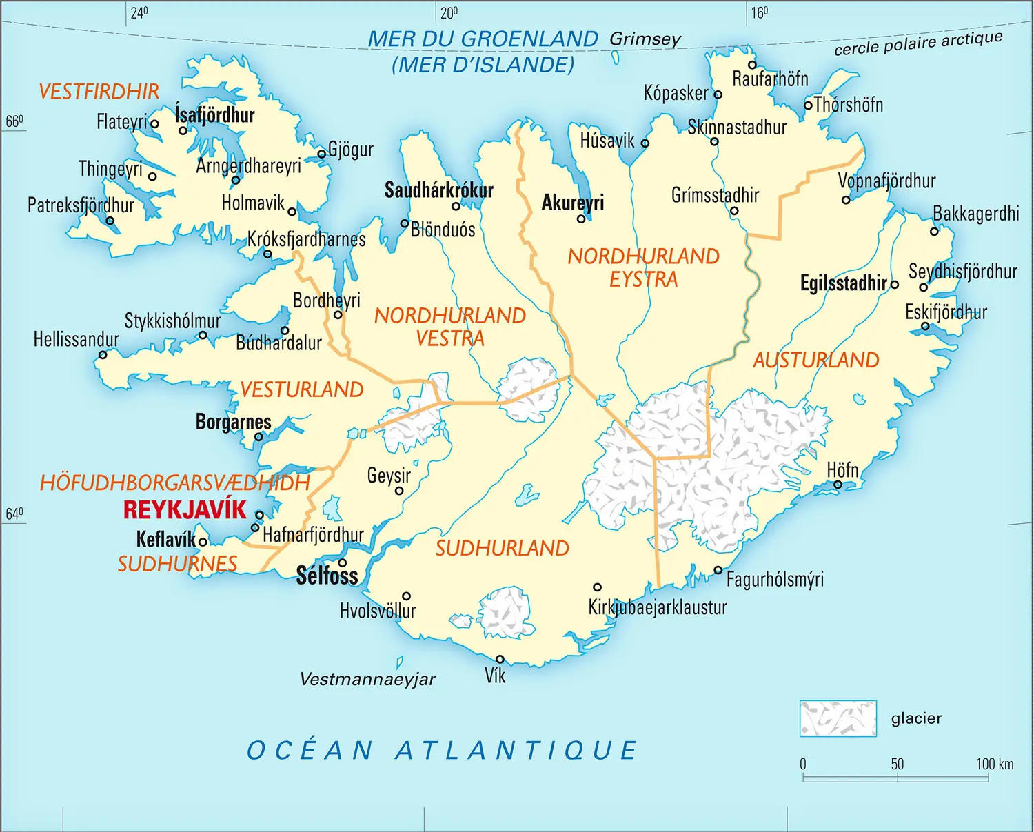 Islande : carte administrative