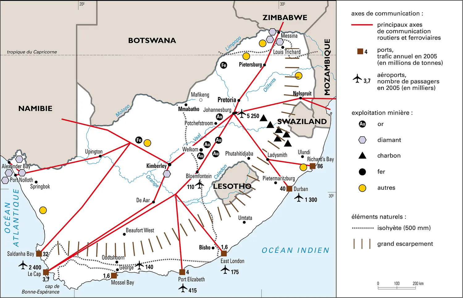 Afrique du Sud : transports et activités minières