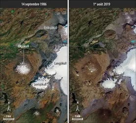 Disparition du glacier Okjökull (Islande) - crédits : Nasa Earth Observatory