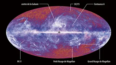 Carte du ciel micro-onde réalisée d'après les observations du satellite Planck - crédits : HFI and LFI consortia/ ESA