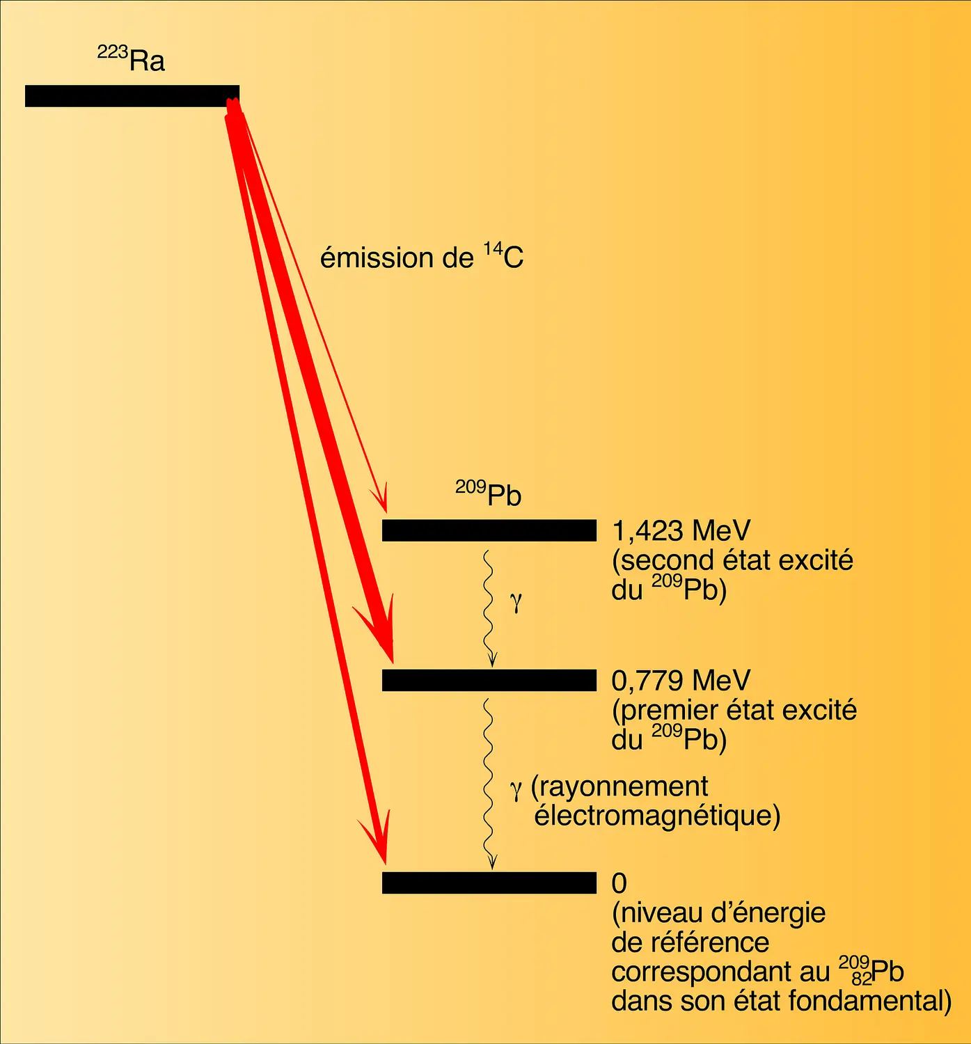 Origine des raies de structure fine dans le spectre d'émission <sup>14</sup>C du <sup>223</sup>Ra