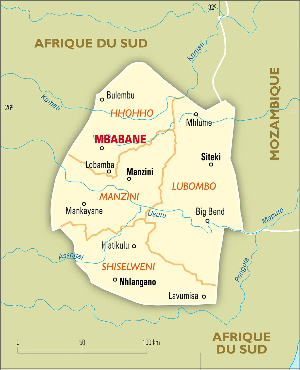 Eswatini : carte administrative
