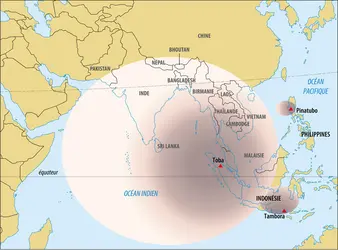 Retombées pyroclastiques du volcan Toba - crédits : Encyclopædia Universalis France