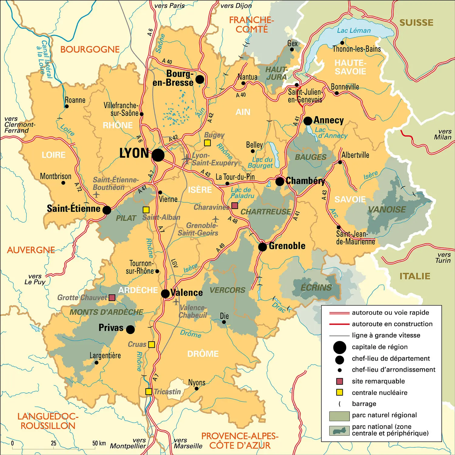 Rhône-Alpes : carte administrative&nbsp;avant réforme