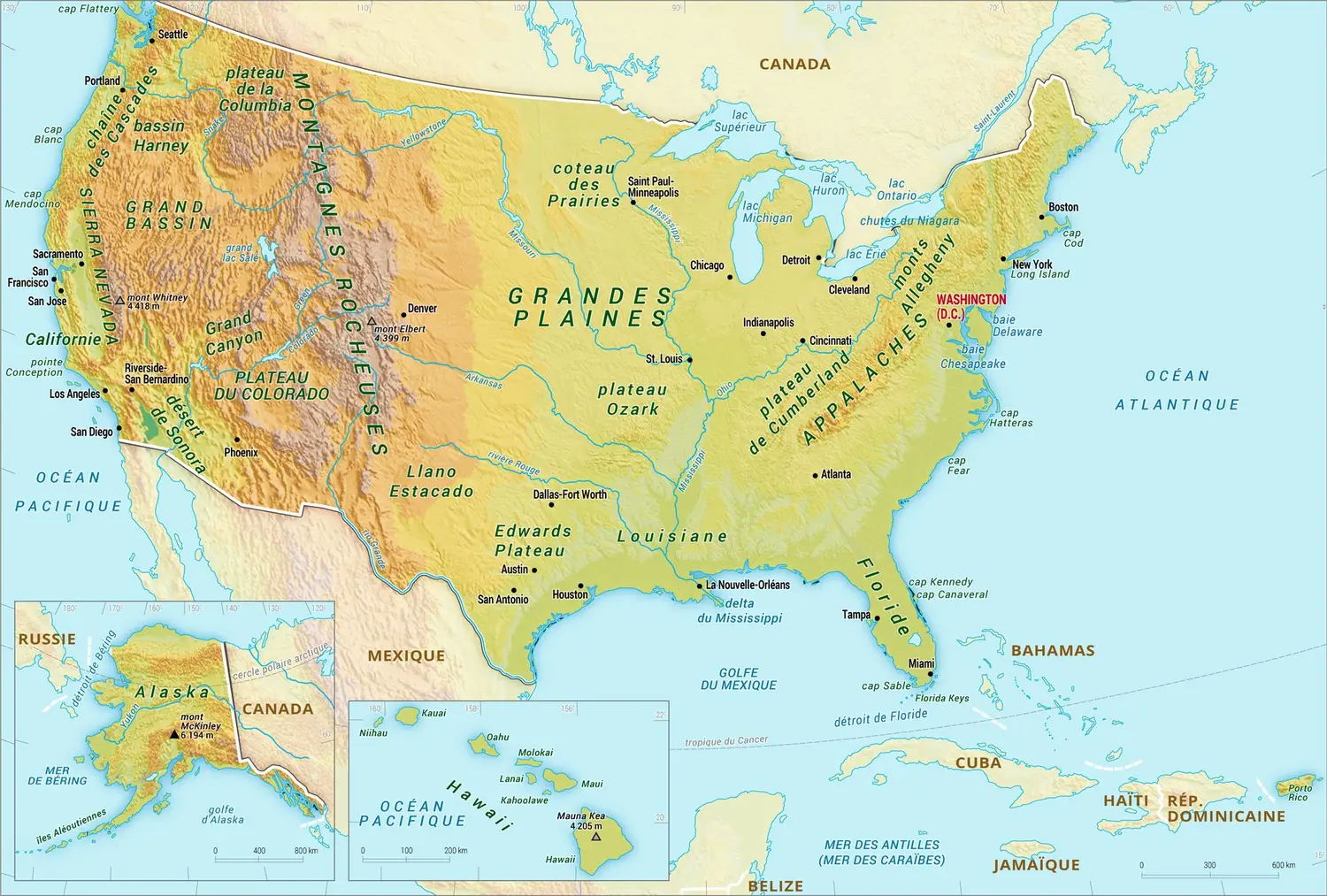 États-Unis : carte physique