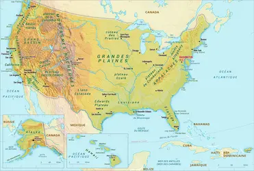 États-Unis : carte physique - crédits : Encyclopædia Universalis France