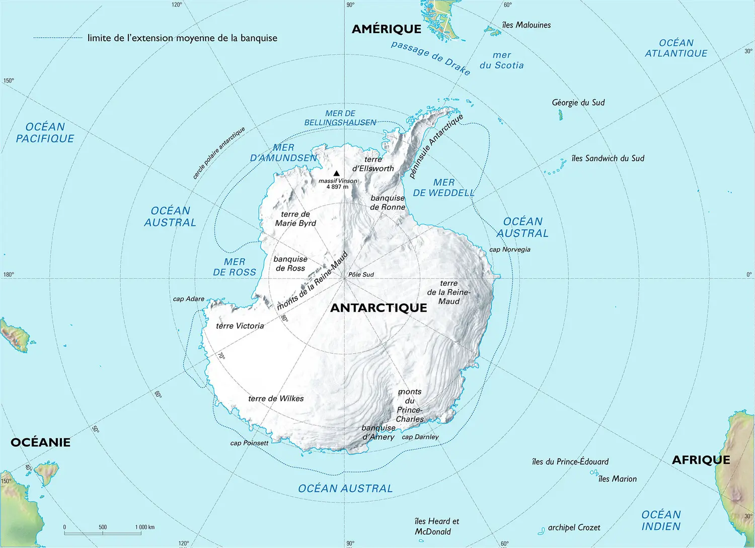 Antarctique : carte physique