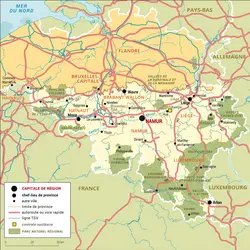 Wallonie : carte administrative - crédits : Encyclopædia Universalis France
