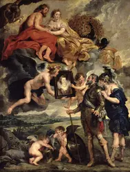 <it>Henri IV reçoit le portrait de la reine et se laisse désarmer par l'amour</it>, P. P. Rubens - crédits :  Bridgeman Images 