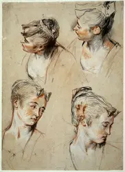 <it>Quatre Études de tête de jeune femme</it>, A. Watteau - crédits : Erich Lessing/ AKG-images