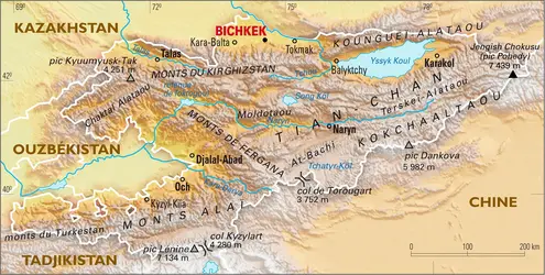 Kirghizstan : carte physique - crédits : Encyclopædia Universalis France