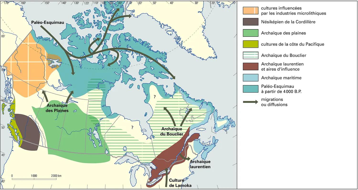 Amérique : les cultures de la Cordillère, l'Archaïque et le Paléo-Esquimau entre 6000 et 3000 B.P.