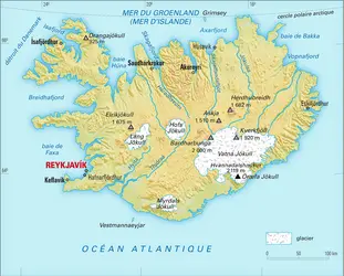 Islande : carte physique - crédits : Encyclopædia Universalis France