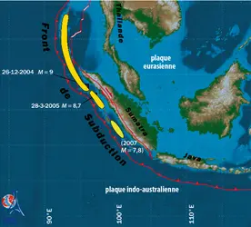 Exemple de cascade sismique à Sumatra - crédits : Encyclopædia Universalis France
