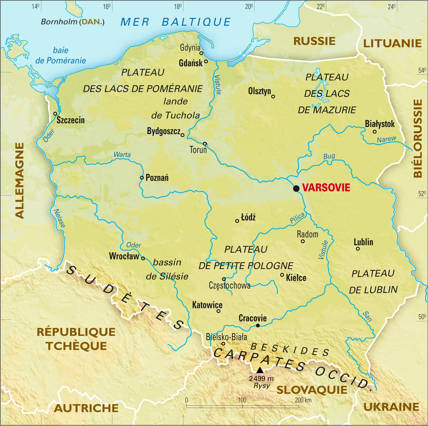 Pologne : carte physique