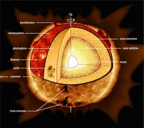 Les différentes couches du Soleil - crédits : Encyclopædia Universalis France (photos : NASA)