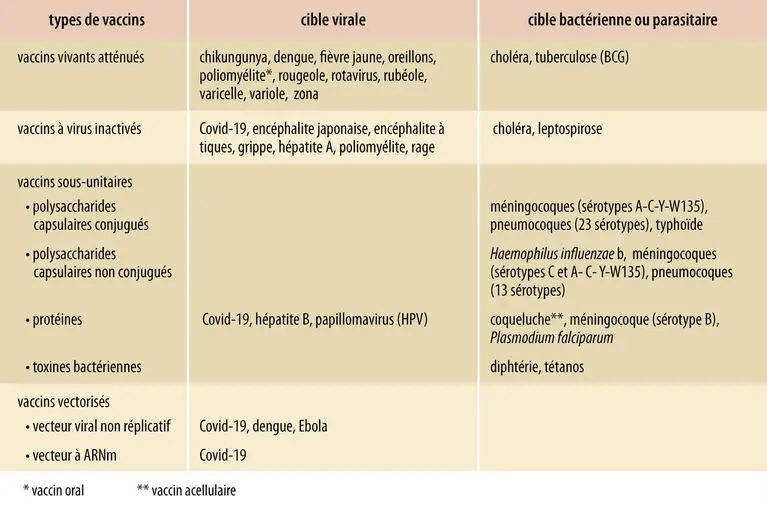 Principaux types de vaccins