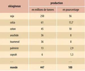 Oléagineux : production des principales graines
 - crédits : Encyclopædia Universalis France