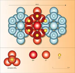 Couche tétraédrique Si<inf>4</inf>O<inf>11</inf>(OH) des phyllosilicates - crédits : Encyclopædia Universalis France