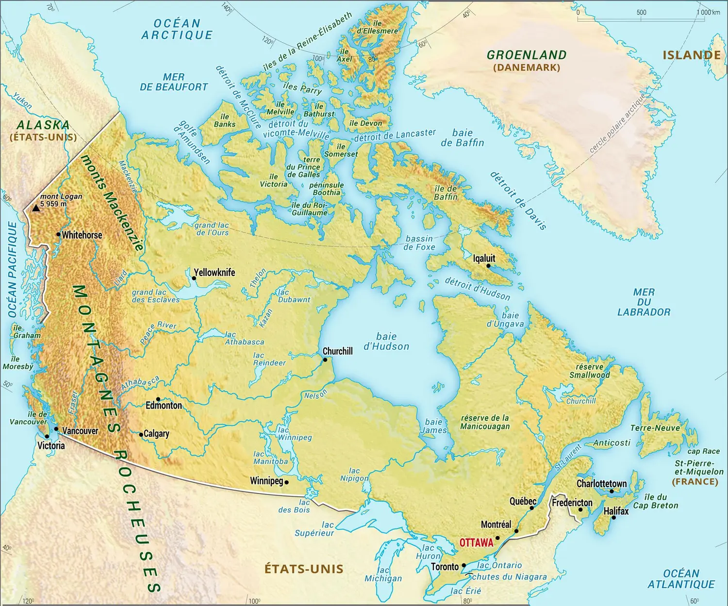 Canada : carte physique