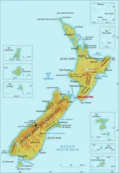 Nouvelle-Zélande : carte physique - crédits : Encyclopædia Universalis France