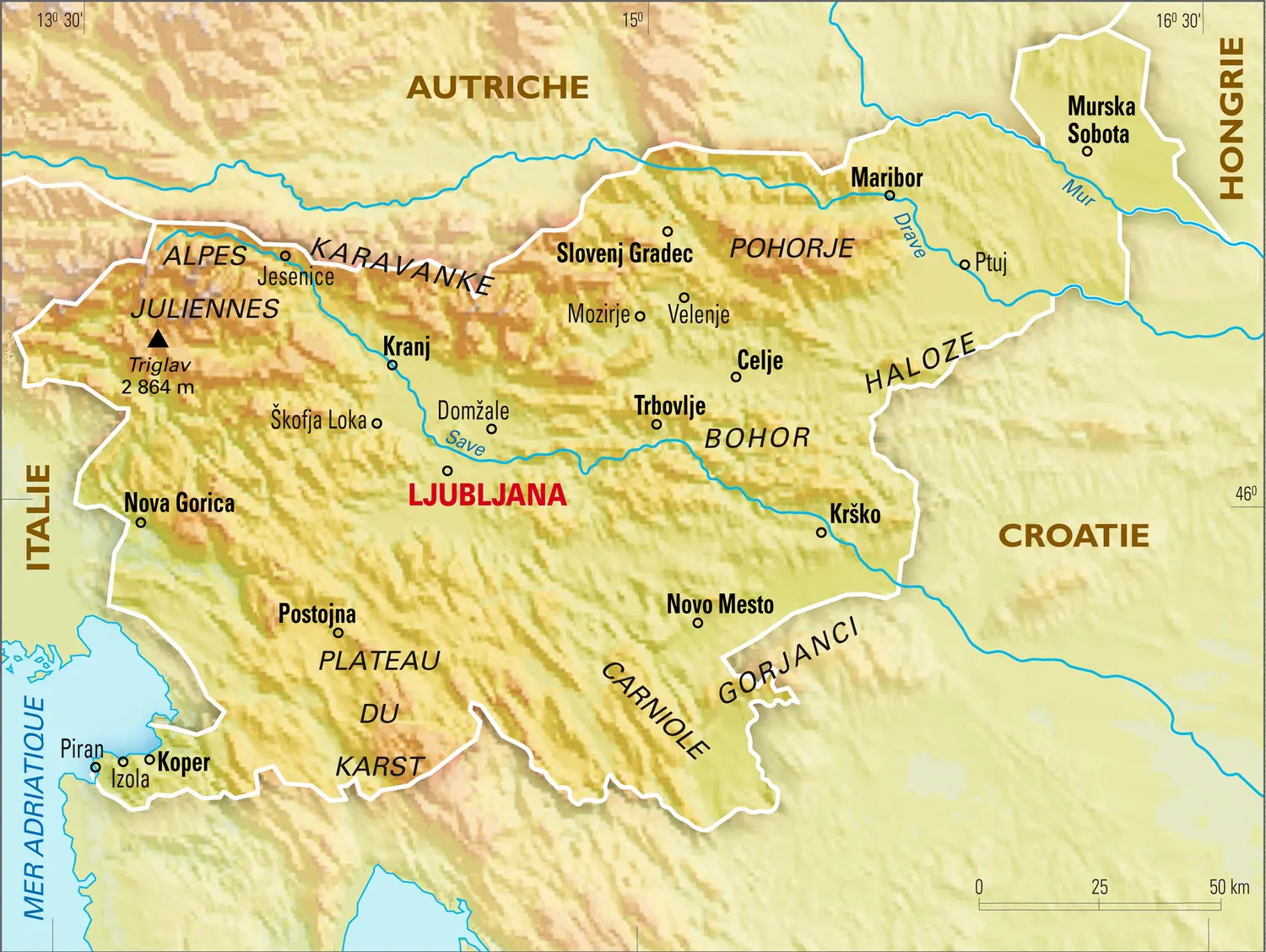 Slovénie : carte physique