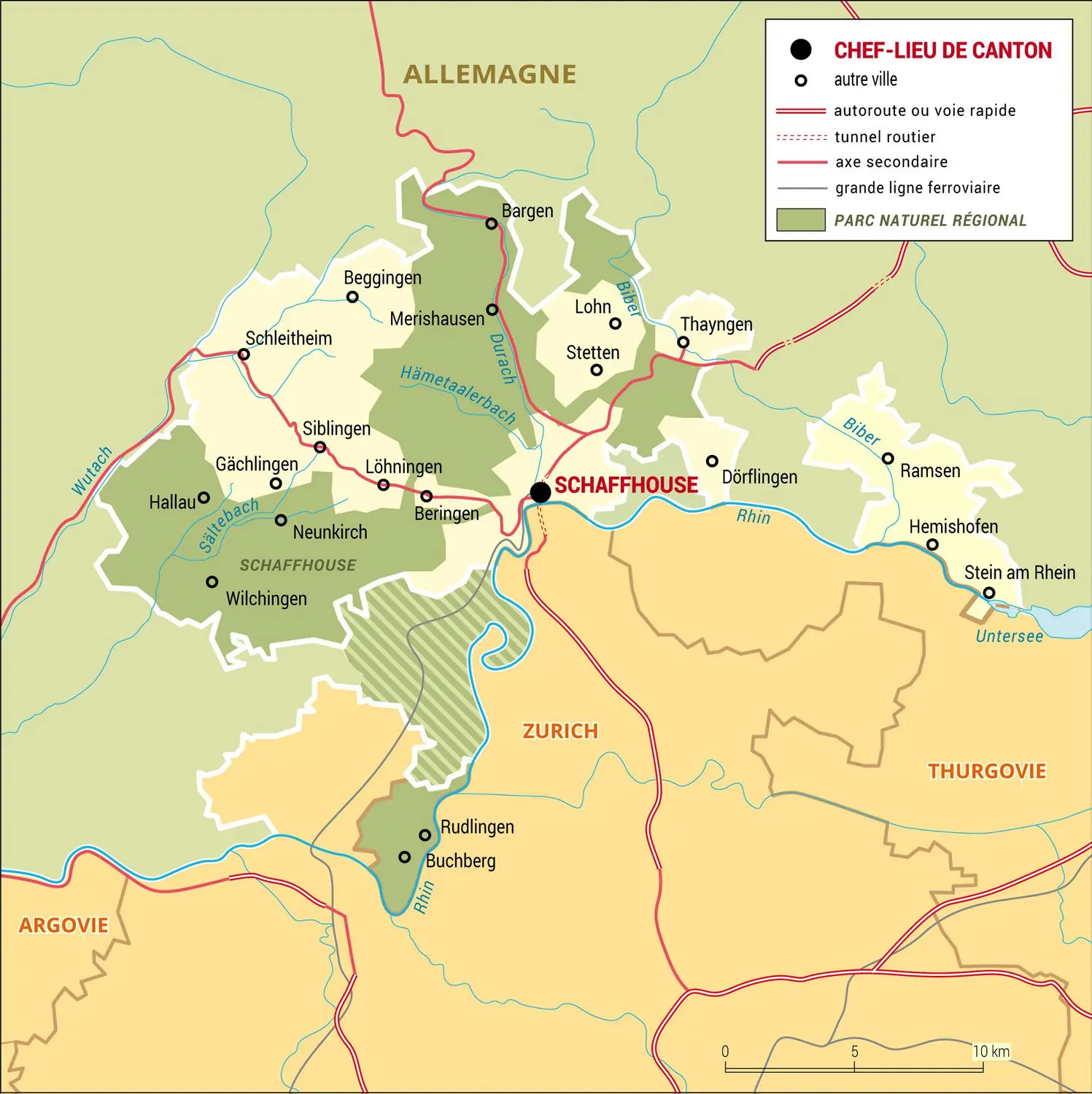 Schaffhouse : carte administrative du canton