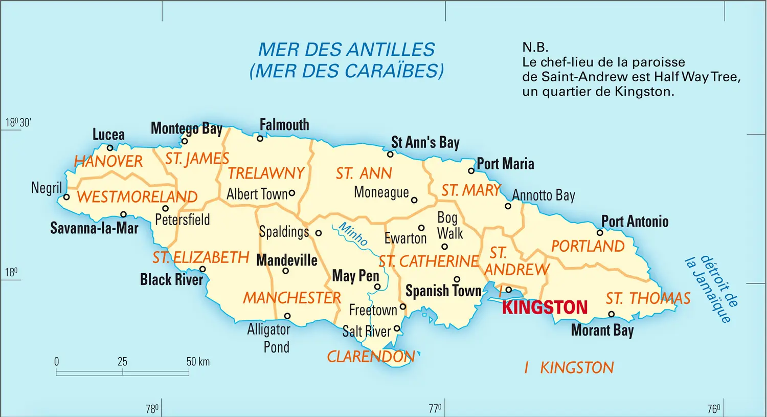Jamaïque : carte administrative
