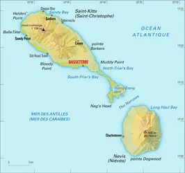 Saint-Kitts-et-Nevis : carte physique - crédits : Encyclopædia Universalis France