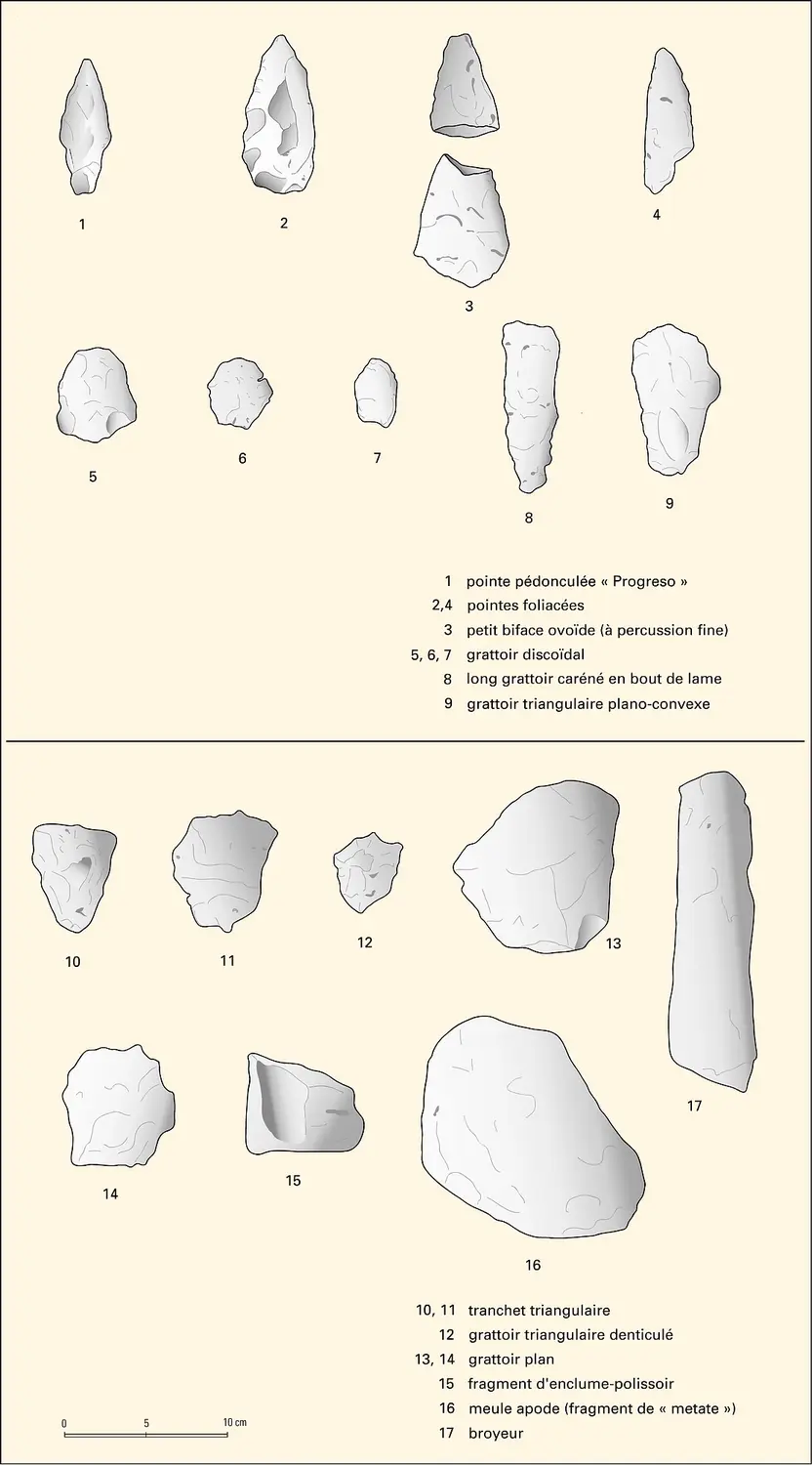 Outils de pierre taillée du site de Progreso (Belize)
