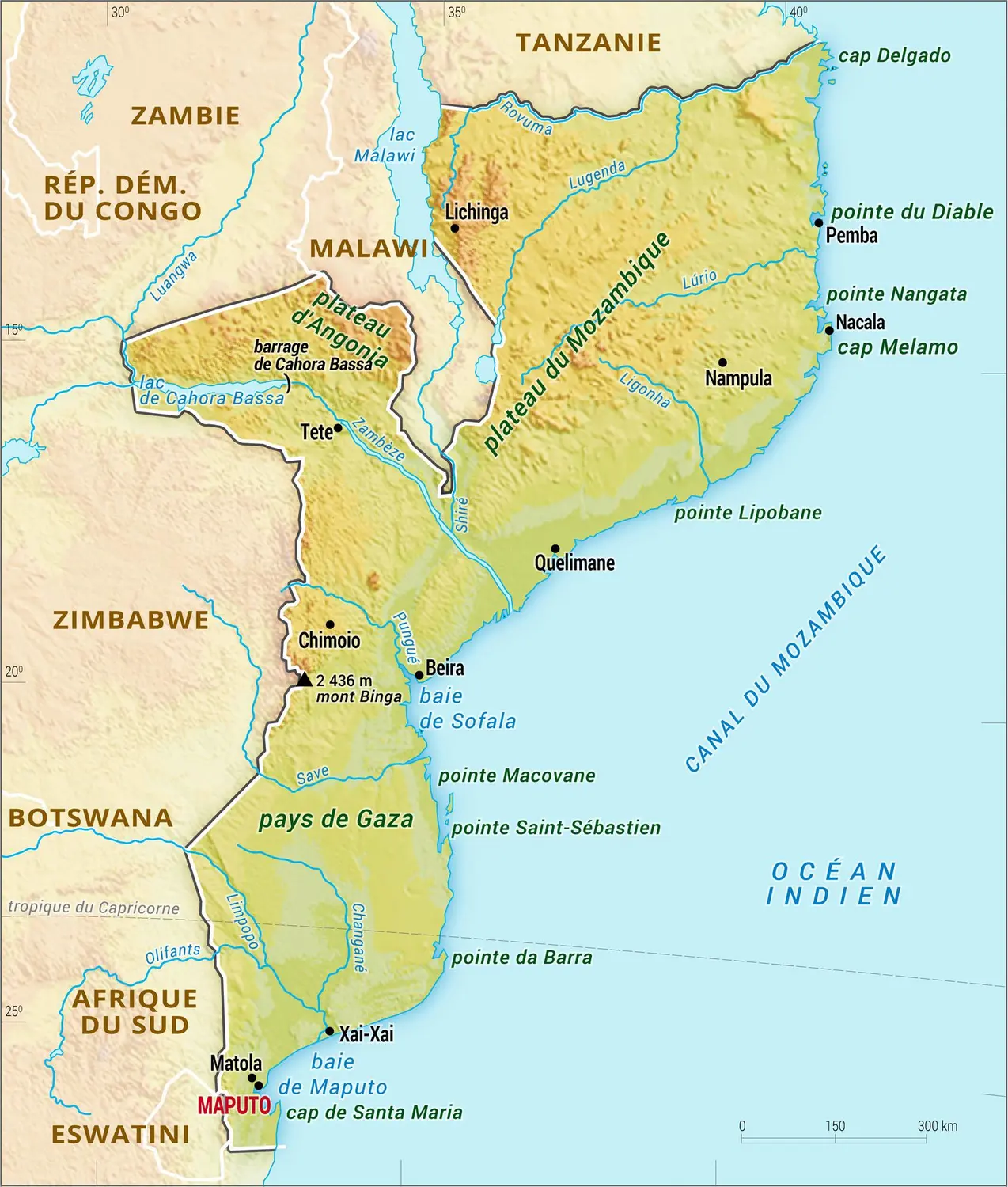 Mozambique : carte physique