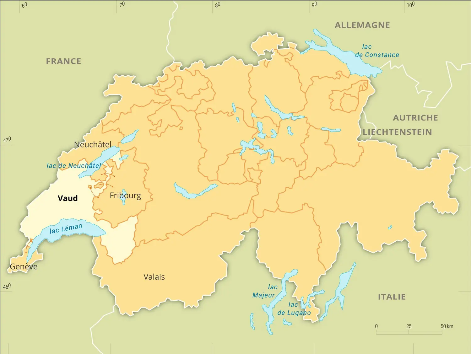 Vaud : carte de situation du canton