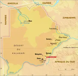 Botswana : carte physique - crédits : Encyclopædia Universalis France