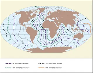 Âge de la croûte océanique - crédits : Encyclopædia Universalis France