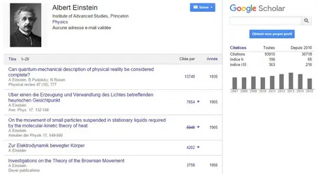 Un profil bibliométrique automatique - crédits : Google scholar