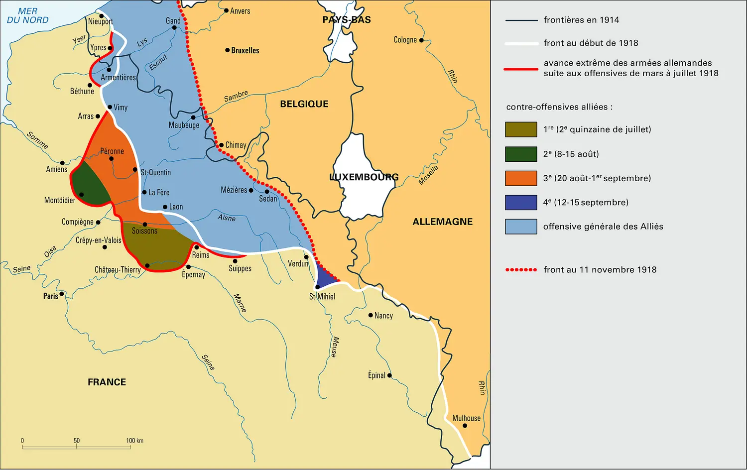 Première Guerre mondiale, offensives allemandes et contre-offensives en 1918