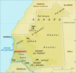 Mauritanie : carte physique - crédits : Encyclopædia Universalis France