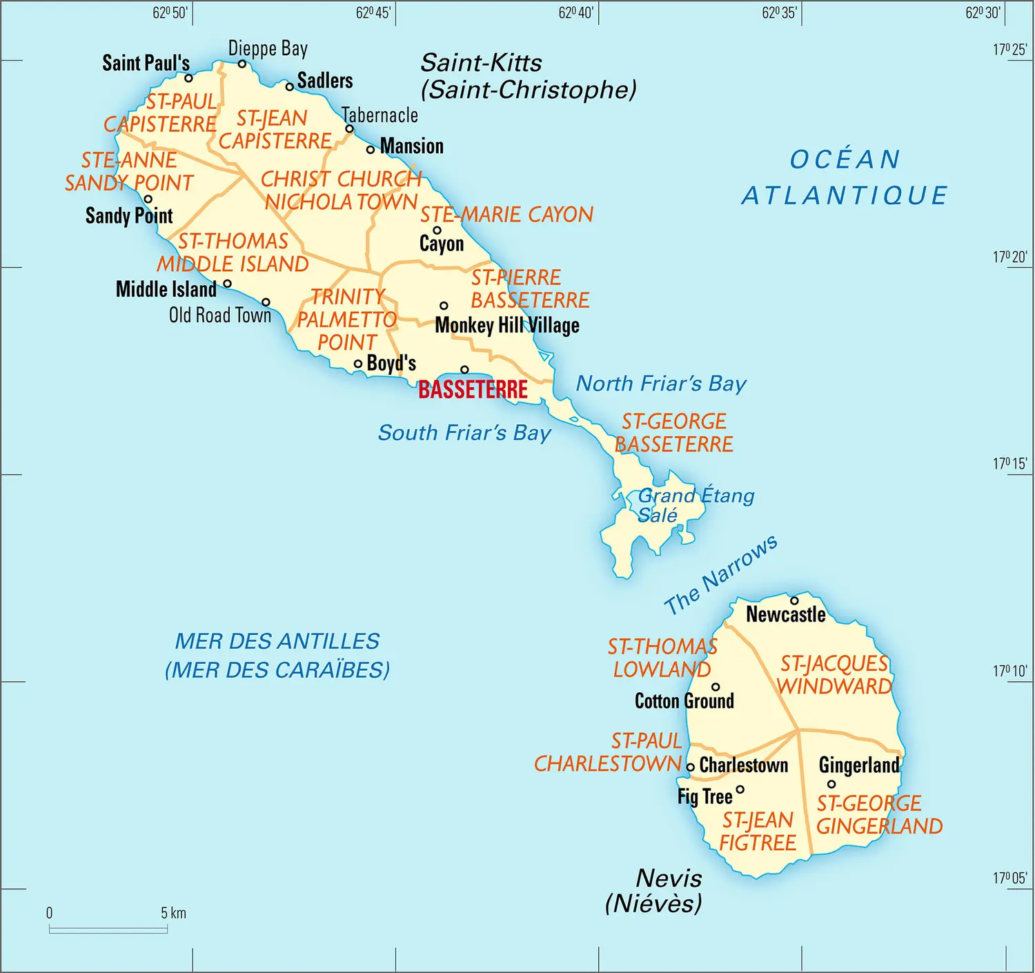 Saint-Kitts-et-Nevis : carte administrative