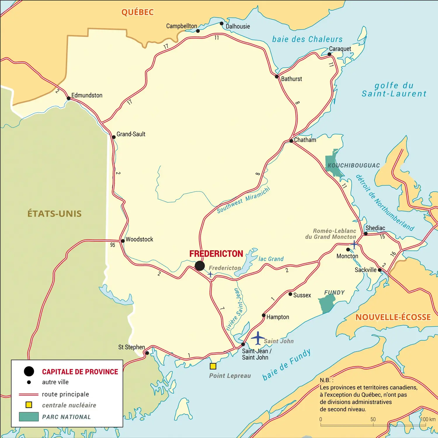 Nouveau-Brunswick : carte administrative